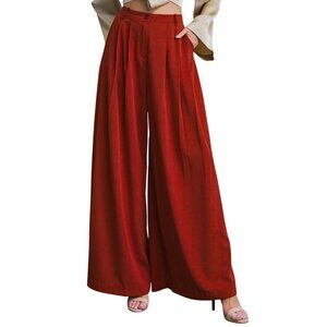 NWOT Flying Tomato Womens Wide Leg‎ Pants Throw It Back Ruby Red Size M